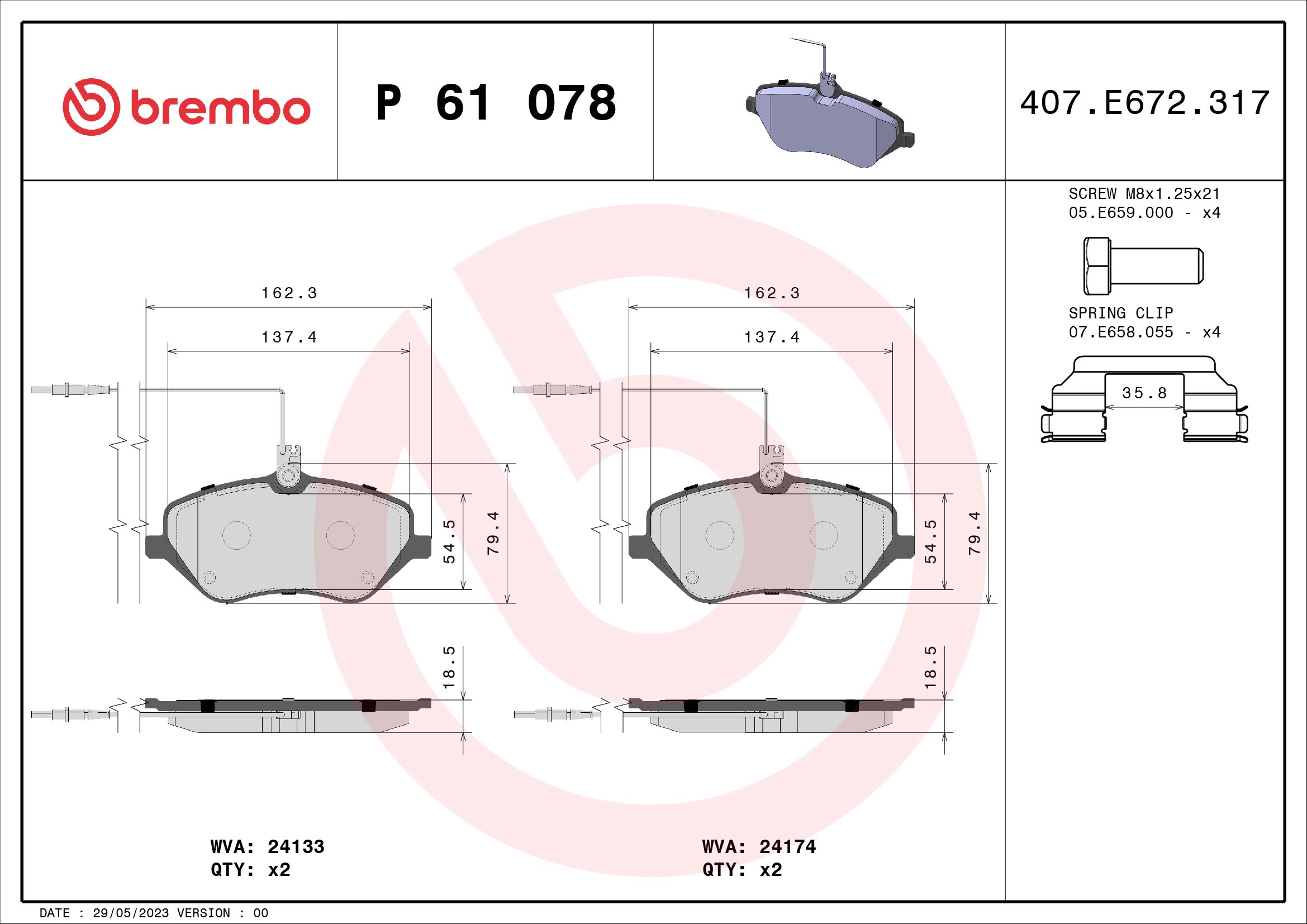 A.B.S. P 61 078 BREMBO Bremsbelagsatz, Scheibenbremse